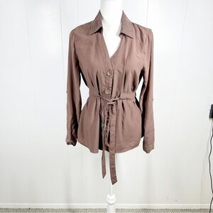L.I.F.E. Brown Button Up Tie Front Long Sleeve Shirt Medium